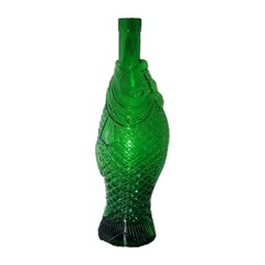 Vintage Fish Shaped Dark Green Glass Italian Wine Bottle Decanter 13&Prime;H F Mark