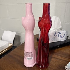 Lot Of 2 Happy Cat Riesling German Wine Bottles Red Pink 13”