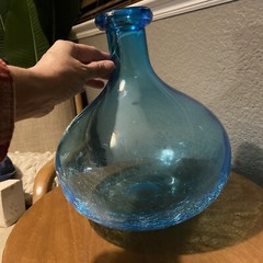 Big Blue Demijohn Studio Blown Glass bottle Crackled Bottom Polished Pontil