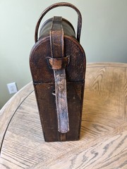 Antique Double Bottle Wine Caddy Wood And Leather W/ Buckle