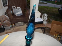 Vintage Blue Glass Genie Bottle Wine Bottle Decanter Italy Estate Find