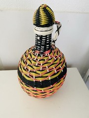 MCM Viresa Plastic Scoubidou Woven Wicker Demijohn Wine Bottle with Handle