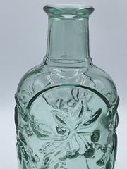 Vintage pressed green glass wine bottle, Embossed seal, Unique Shape, Canada