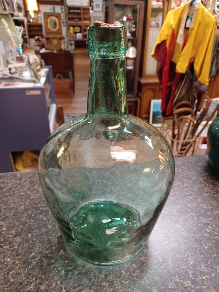 Antique Green 12&Prime; Wine Jug Viresa Glass Bottle Carbon Demijohn Terrarium Decor