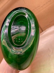 Emerald Green Glass Oval Bottle 8” Tall Vintage Bocksbeutel 313 8A decanter