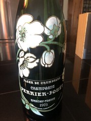 Vintage Perrier-Jouet France Fleur de Champagne Empty Hand Painted Green Bottle