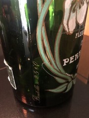 Vintage Perrier-Jouet France Fleur de Champagne Empty Hand Painted Green Bottle