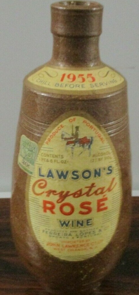 Lawson&rsquo;s Crystal Rose Wine Bottle, EMPTY, 1955, From Portugal, No Cork