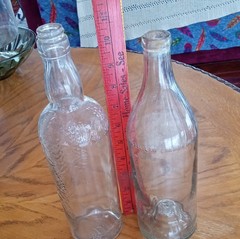 Pair Clear Glass Wine Bottles Embossed Grapevine Motif 4/5 Quart