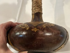 VTG Italian Leather Wrapped Decorative Wine Bottle w/ Wood Stopper RARE Italy