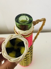 MCM Viresa Plastic Scoubidou Woven Wicker Demijohn Wine Bottle with Handle