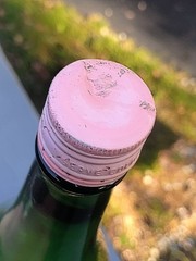 Vintage 1968 UNITED VITNER&rsquo;S INC Green Glass Wine Bottle Org Pink Lid Beautiful