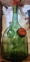 VTG Italian Chianti Hand Blown Green Glass Wine Decanter Bottle/ Ice Chamber VF