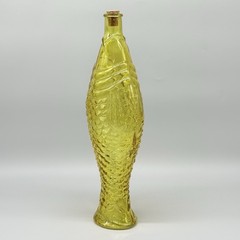 Vintage Fish Shaped Yellow Glass Decanter Wine Bitters Bottle With Cork 15&Prime;