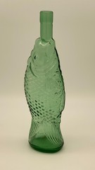 Vintage 13&Prime; Green Italian Art Glass Fish Shaped Wine Decanter Bottle