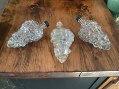 3 Vintage Grape Vine Cluster Wine Bottle Decanter 6&Prime; Clear Glass France & Turkey