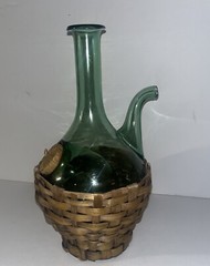 VINTAGE HAND BLOWN GREEN GLASS WINE BOTTLE DECANTER FROM ITALY