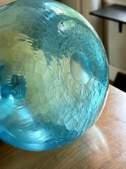Demijohn Studio Blown Glass bottle Crackled Bottom Blue LARGE 12” tall