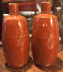 Two Brown Stoneware Vintage Beer / Wine Bottles