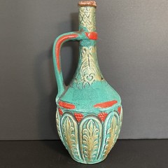 Vintage Medea Ceramic Turquoise Wine Bottle Decanter Jug Boho MCM Table Decor