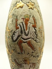 Vintage Italian Clay Ceramic Wine Bottle Titulus 24k Accents Italy No Cork