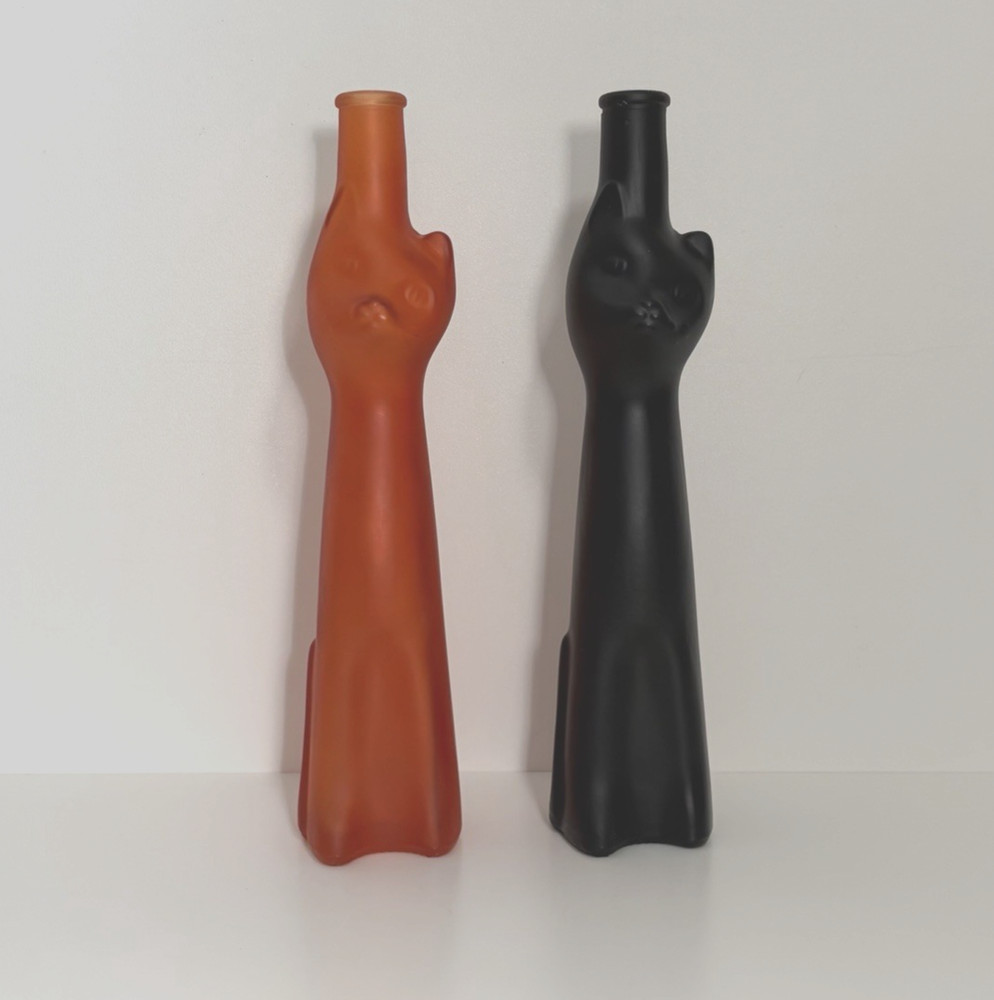 Mosel-Riesling Cat Glass Wine Bottles Orange Frosted & Black Opaque Empty 13&Prime;