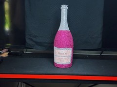 Festive Holiday Sparkling Wine Empty Bottle: Fuzzy Textured Hot Pink Color