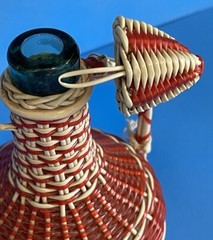 Vintage 60&rsquo;s Wine Decanter Plastic Wicker Wrapped Bottle Made in SPAIN