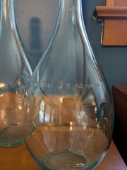 Set Of 2 Vintage Glass Italian Bulb Bottom Wine Bottles Vetreria Etrusca, Aqua