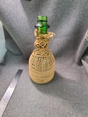 Vintage Dark Green Glass Jute Wrapped Wine Bottle Empty