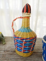 MCM 2 Colorful Plastic Wrapped Glass Bottles|Viresa Demijohn Spain J. Albinana H