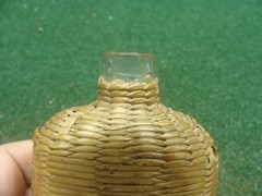 Old Wicker Wrapped Flat Bottle Vintage 6&Prime; No Cork Rustic Antique Whiskey Flask