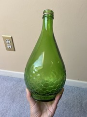 cute 🍇 vintage green glass half gallon wine bottle w/ embossed grapes vines
