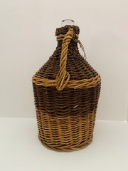 Two Tone Wicker Wrapped Clear Glass Bottle 15&Prime;