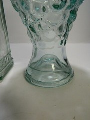 Vintage (2) Embossed Aqua Green Glass Ewer / Decanters 11.75&Prime; (Pinord) Excellent