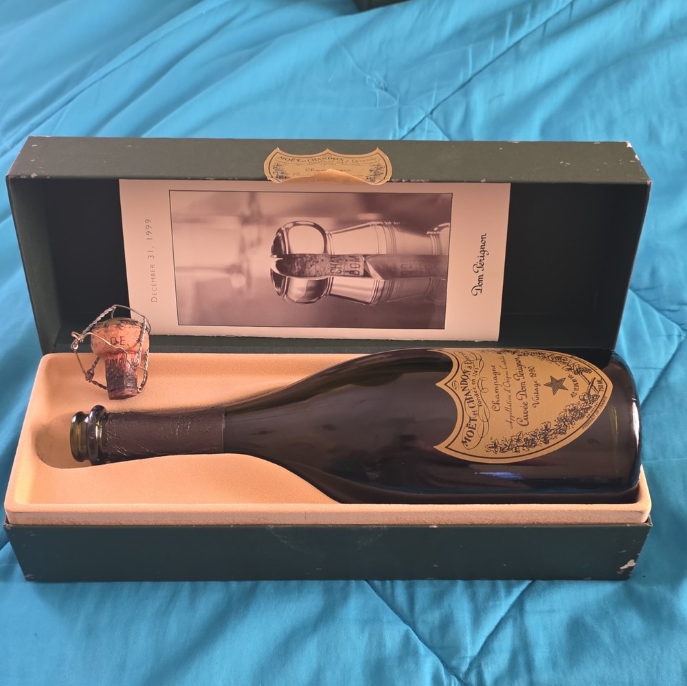 Empty Dom Pérignon Cuvée Vintage 1990 750 mL w/ Box & Booklet And Cork