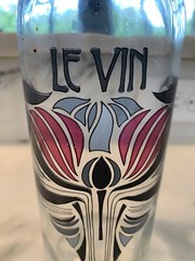 LE VIN Vintage French Wine Glass Bottle With Porcelain Stopper; ART NOUVEAU