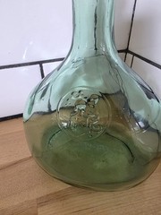 VINTAGE SA Orvin Hand Blown Green Glass Deco Wine Bottle Made in Tarragona Spain