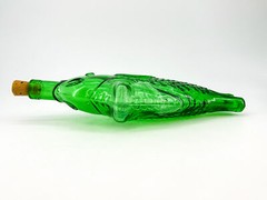 Vtg Green Fish-Shaped Collectible Wine Bottle Italy Self-Standing Original Cork