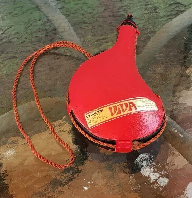 Vintage Viva Red Wine Leather Table Bottle Flask Canteen Made in Spain Rare HTF