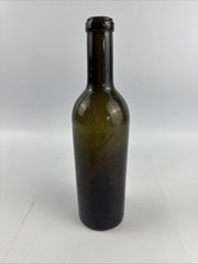 Antique Olive Black Glass Wine Bottle Deep Push Up Base Primitive 9.75”