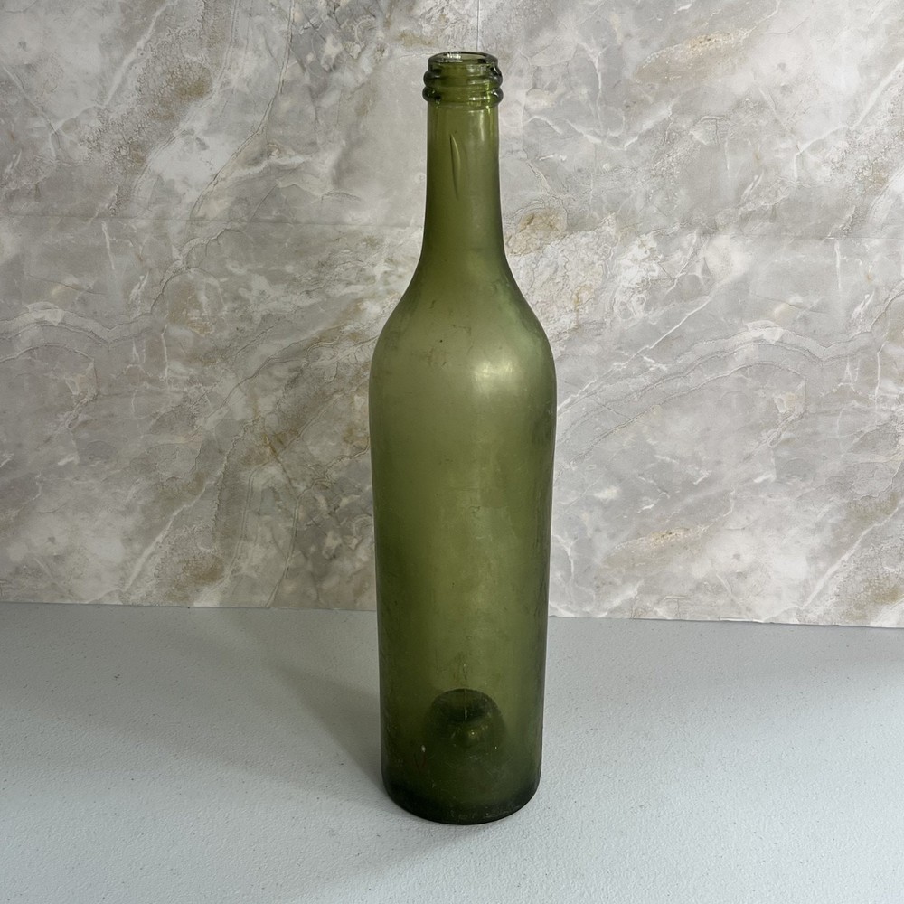 Antique Mid Century Green Wine Bottle with Inset Bottom 14&Prime;