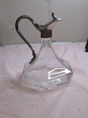 20th Century Handblown Glass & Pewter Carafe by Jean Goardere Wine Grape Handle