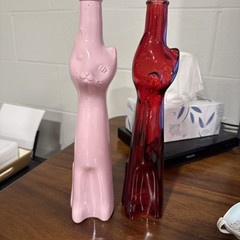 Lot Of 2 Happy Cat Riesling German Wine Bottles Red Pink 13”