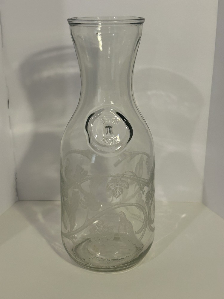 Norman Kosarin Wine Decanter Etched Doves Grapes Vines Birds Glass 9.75&Prime; H NICE