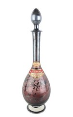 1953 Silver Overlay Floral Design Pink Glass ItalRosa Wine Bottle w/ Labels