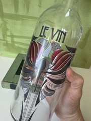 LE VIN Vintage French Wine Glass Bottle, Porcelain Stopper; Art Nouveau Style