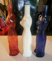 3 Lot Happy Cat Red White Blue Color Glass Tall Bottle Vase Product Germany 13”