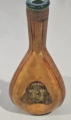 Vintage Made in Italy Leather Wrapped Decanter with Green Bottle Inside