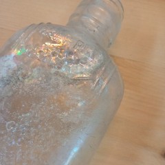 Vtg Wine Bottle 1/2 Pint Glass Leaves Emboss Grapes Owens Illinois Glass comp.